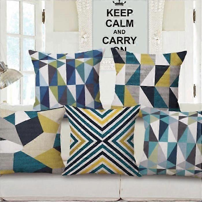 Set of 5 Scandinavian print seat cushion covers - Cotton and linen - 45x45cm COSKF22219