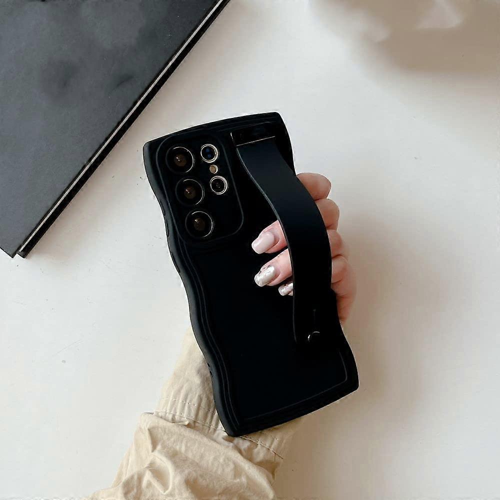 Samsung Galaxy S23 S22 S21 S20 Ultra Plus FE Liquid Silicone Wristband Soft Protective Case Black for Galaxy S23