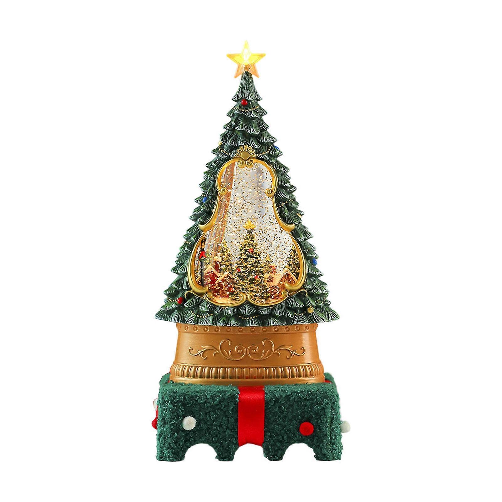 Electronic Animated Snow Globe Ornament Christmas Tree Appearance Battery Powered Decorations Desktop Light Multicolor