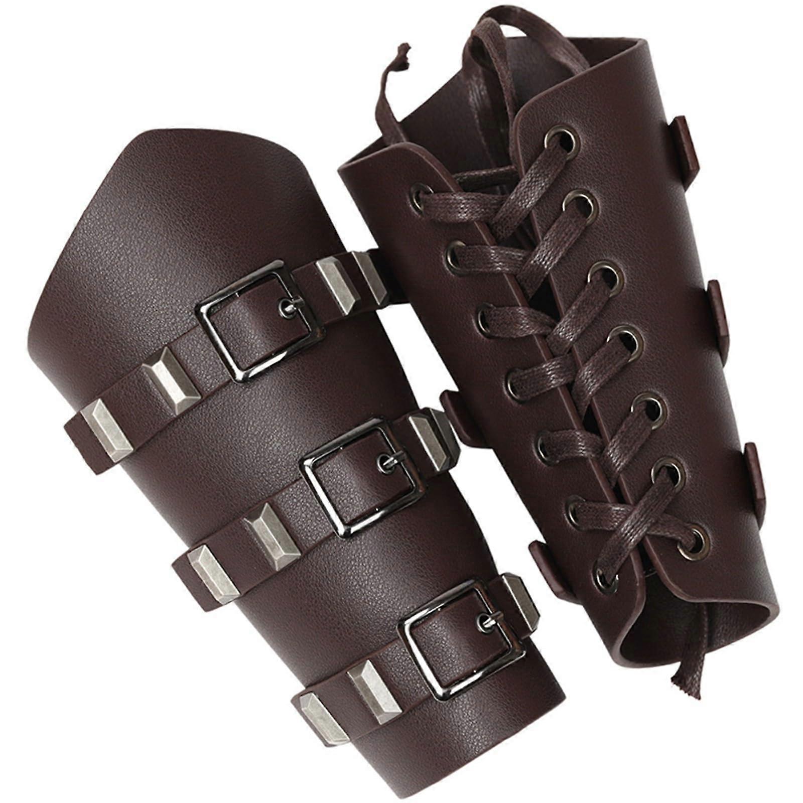 Medieval Viking Leather Cuff Bracelet for Men, Punk Style Arm Bracers, One Size P Coffee, Halloween Cosplay Accessory