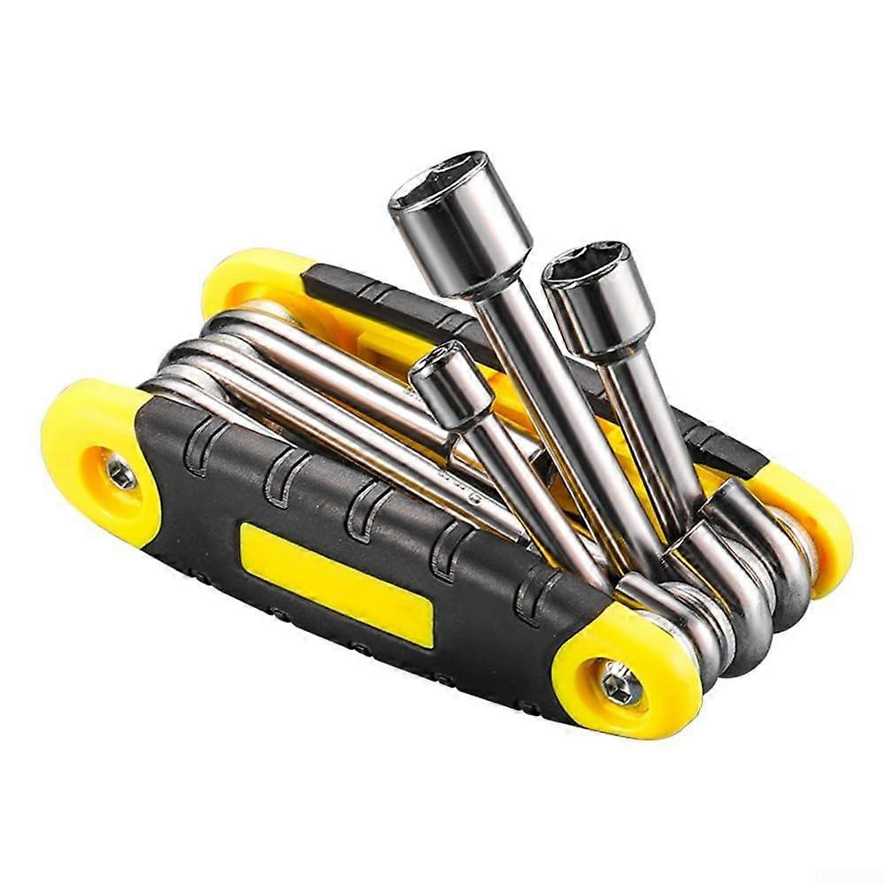 Compact and lightweight folding hex key set with 6 sizes for all maintenance needs.