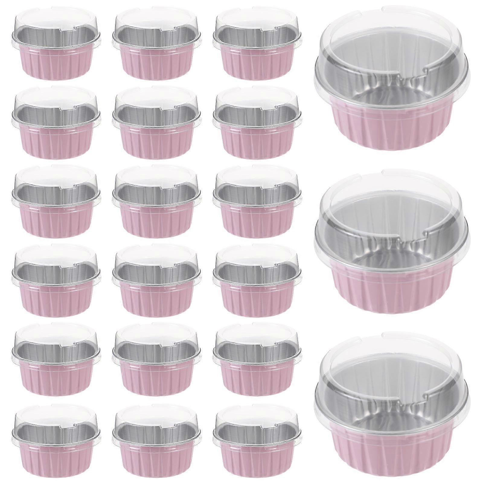 50カウントピンクアルミホイルベーキングカップ、蓋付き、ピクニック、バーベキュー、パーティーに最適