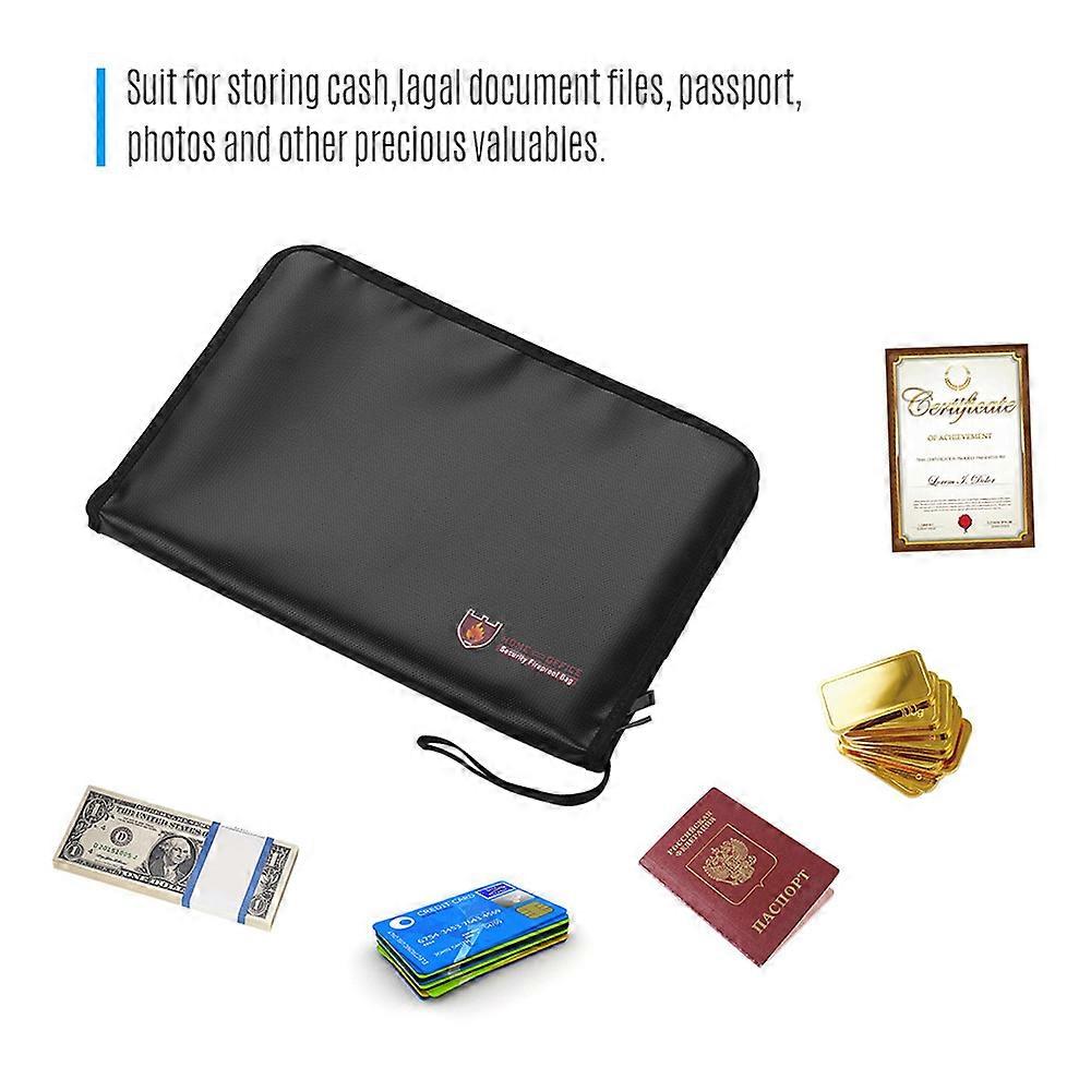 Fireproof Waterproof A4 File Bag, 12 Pockets, Black, Expandable