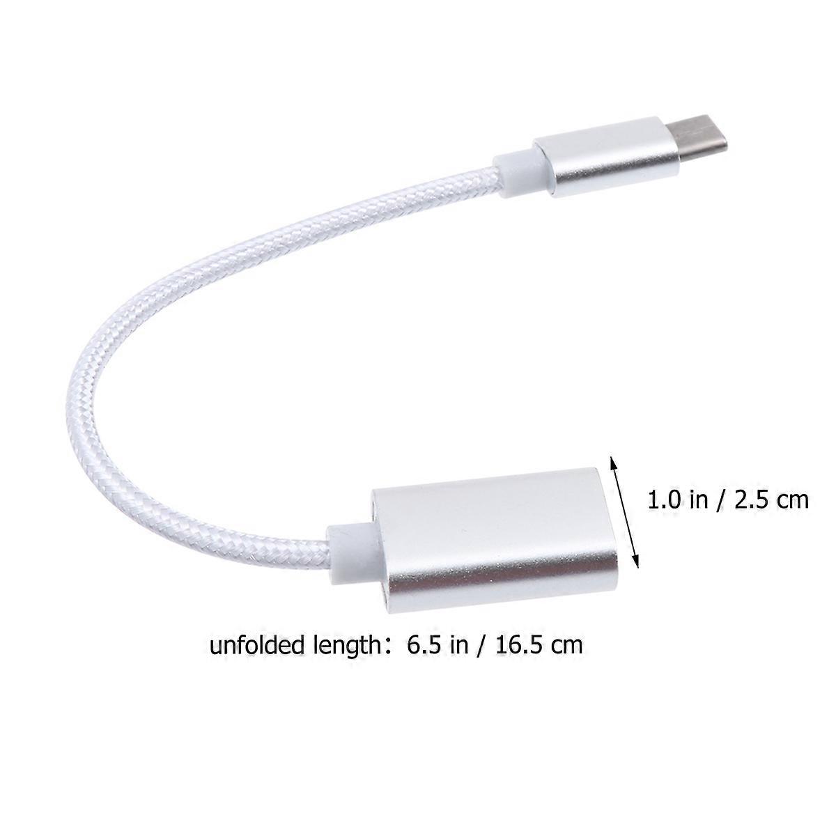 Type-C Male to USB Female Otg Adapter Cable Converter for USB-C Devices Braided Silver Connecting USB Devices 1Set
