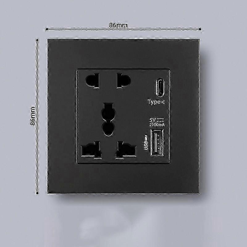 High Power 2100mA USB Outlet Crystal Glass Panel 13A UK Wall Socket with Type C Interface