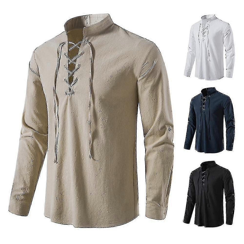 2023 nuova camicetta casual da uomo camicia in cotone e lino top maglietta a maniche lunghe abbottonatura inclinata autunnale camicie vintage U_i