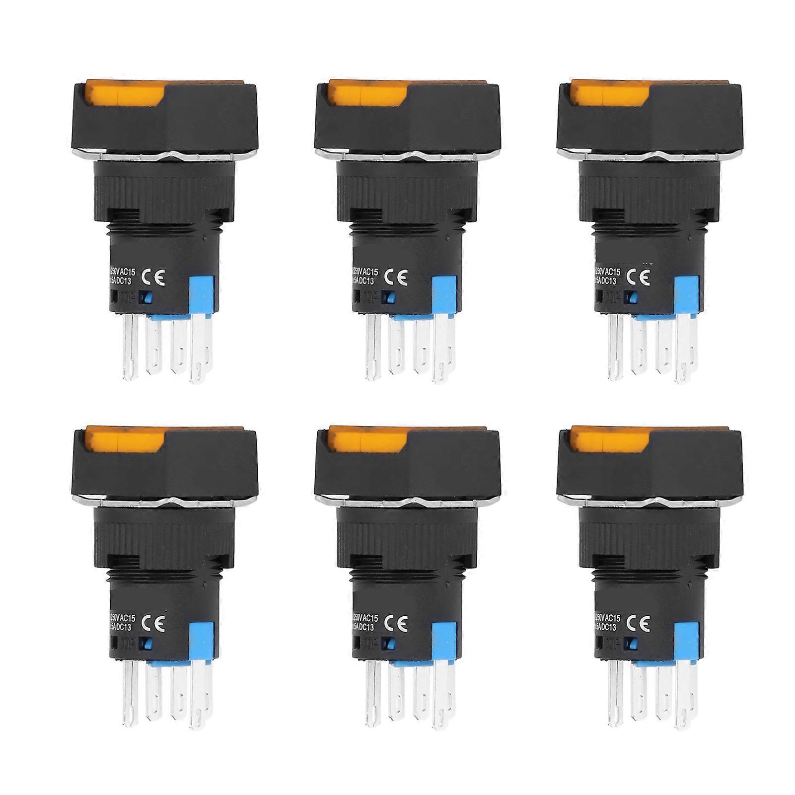 25PCS Small Button Switch Self Locking Square Power Push Switches with Light 16mm 24V 5AYellow 