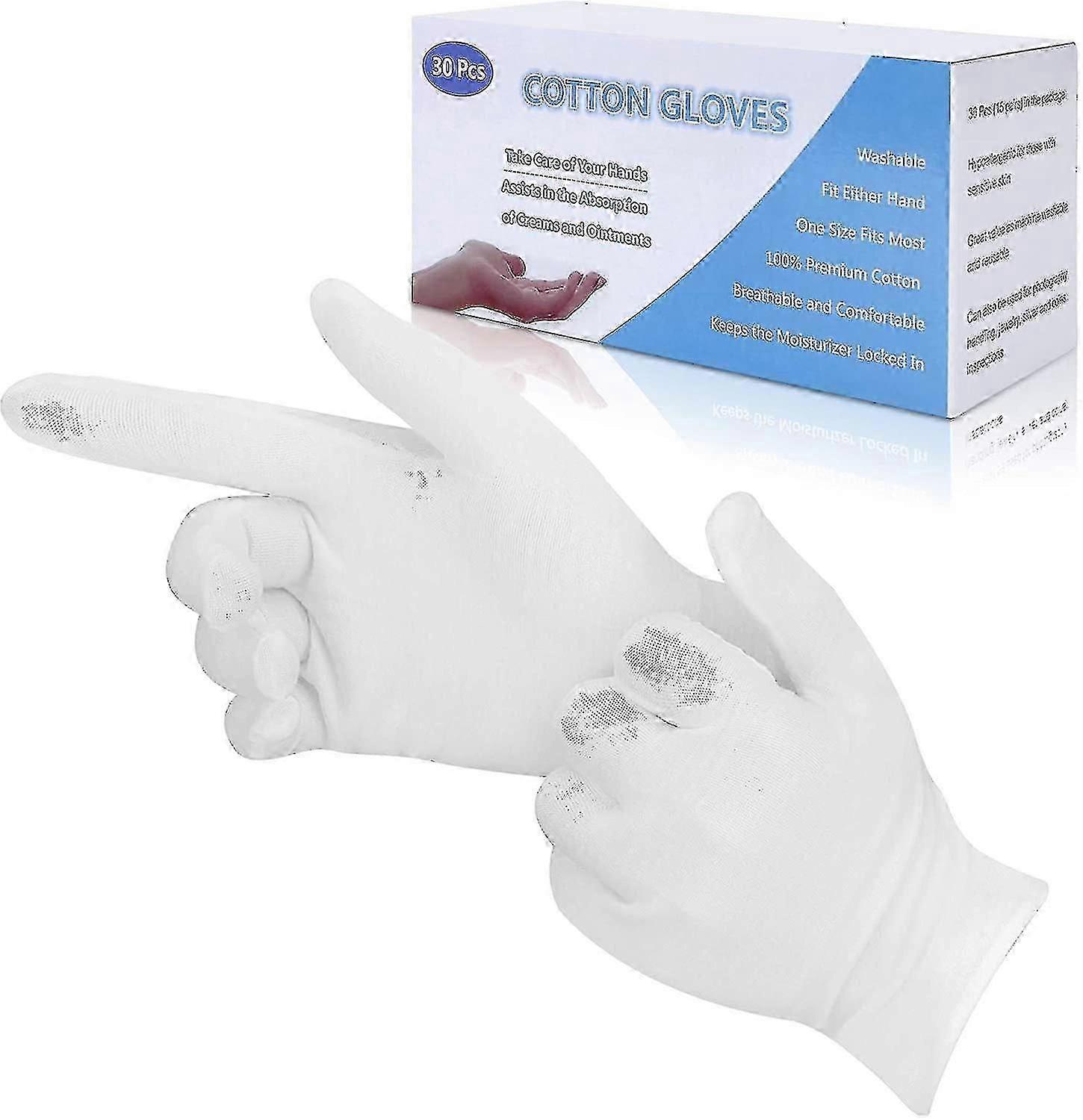 Cotton Gloves, 30 Pcs White Cotton Gloves For Eczema, Washable Shrink Resistant