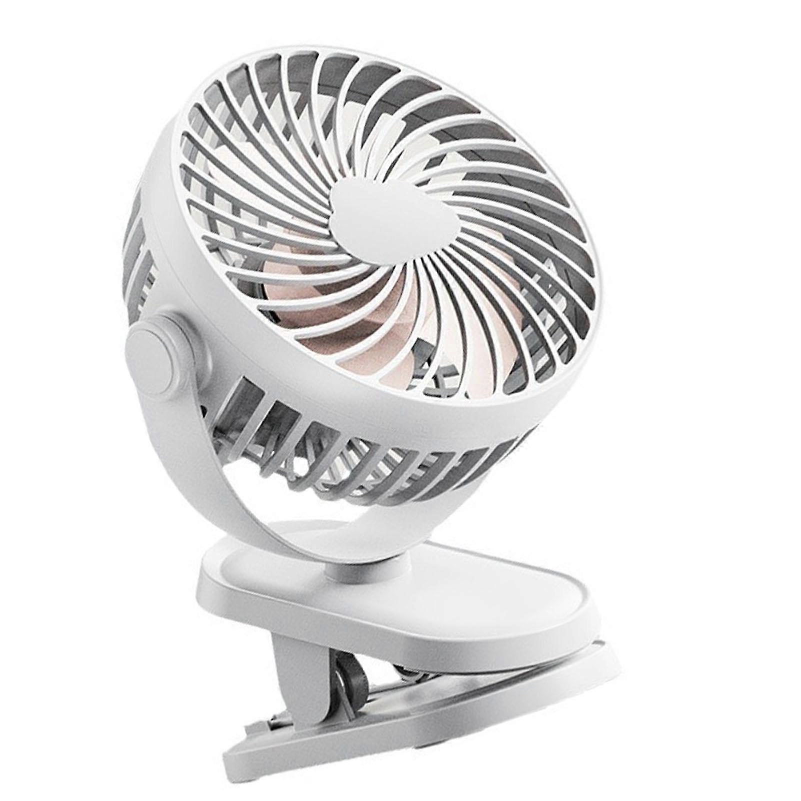 Mini Table Fan Silent USB Dual Power Portable Clip-On White