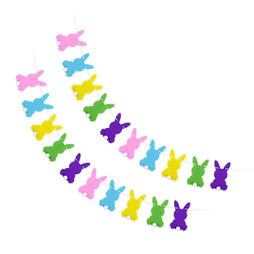 Colorful Bunny Easter Theme Bunting Hanging Flag for Easter Party 2Pcs