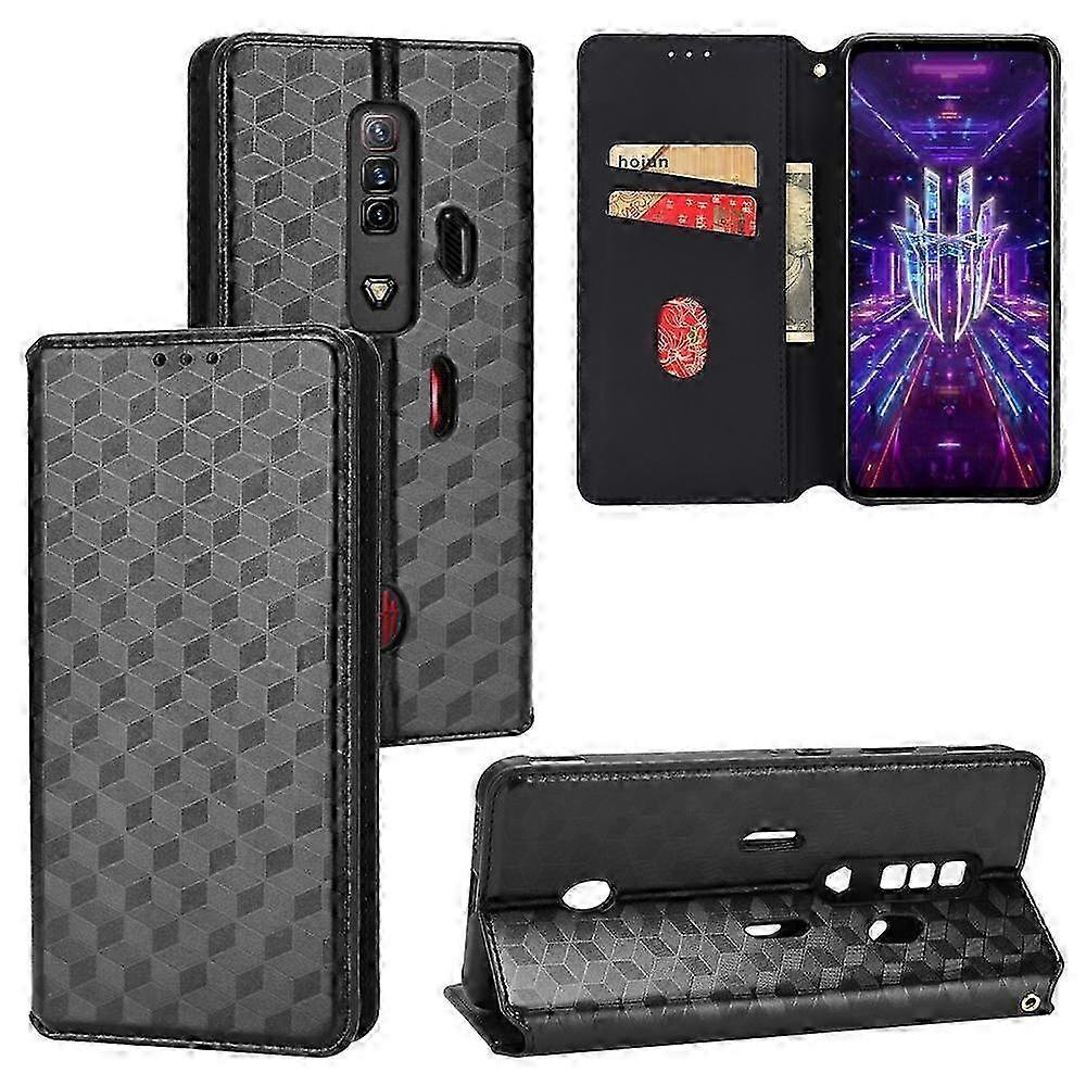 Cubic Grid Texture Flip Leather Phone Case for Smartphones