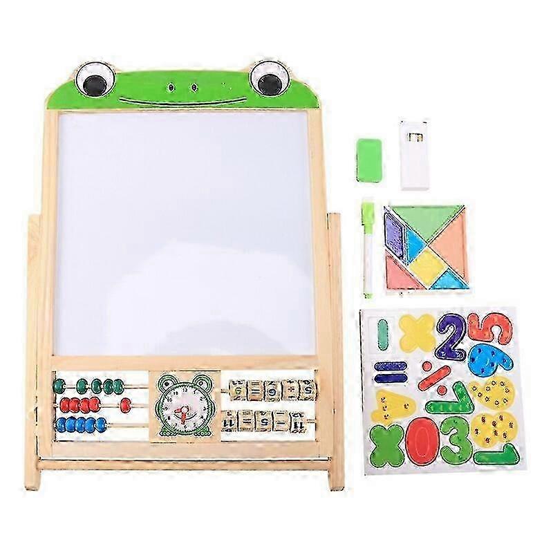 Children Double Sided Easel Art Easel Chalkboard Magnetic Writing Board With Number Stickers Tangram
