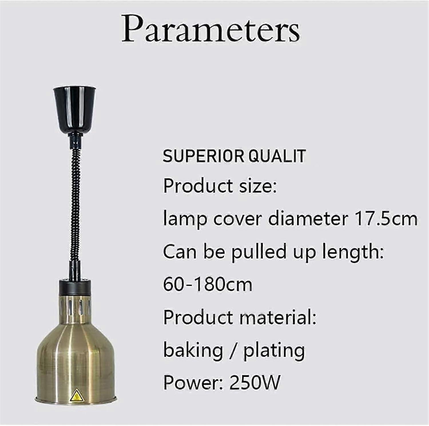 Food Warmer Lamp with 17 Cm Large Lampshade, Telescopic Suspension, Adjustable Height, and Heat Retention Features