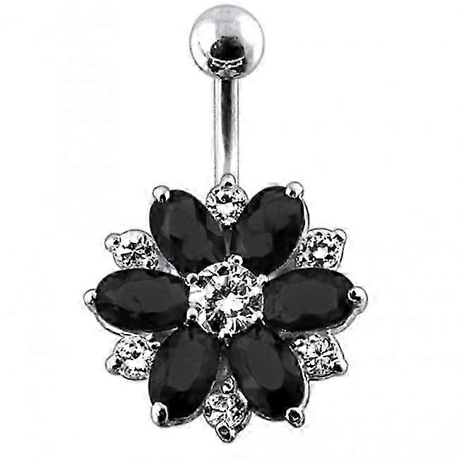 Fantasy Silver Jewelled Flower Non-moving Belly Ring