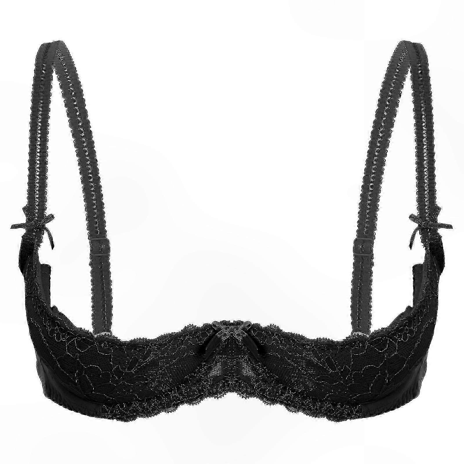Women's Lace Push-Up Underwire Bra with Adjustable Straps and Padded Cups Lingerie Top Breast Open Design for Comfort and Support