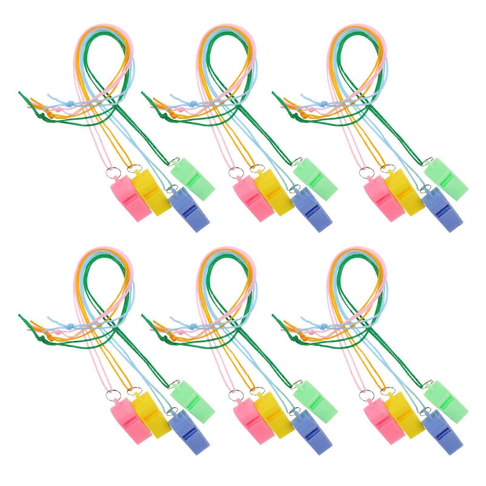 48Pcs Neon Design Whistle Necklaces For Kids Outdoor Assorted Color Portable And Lightweight