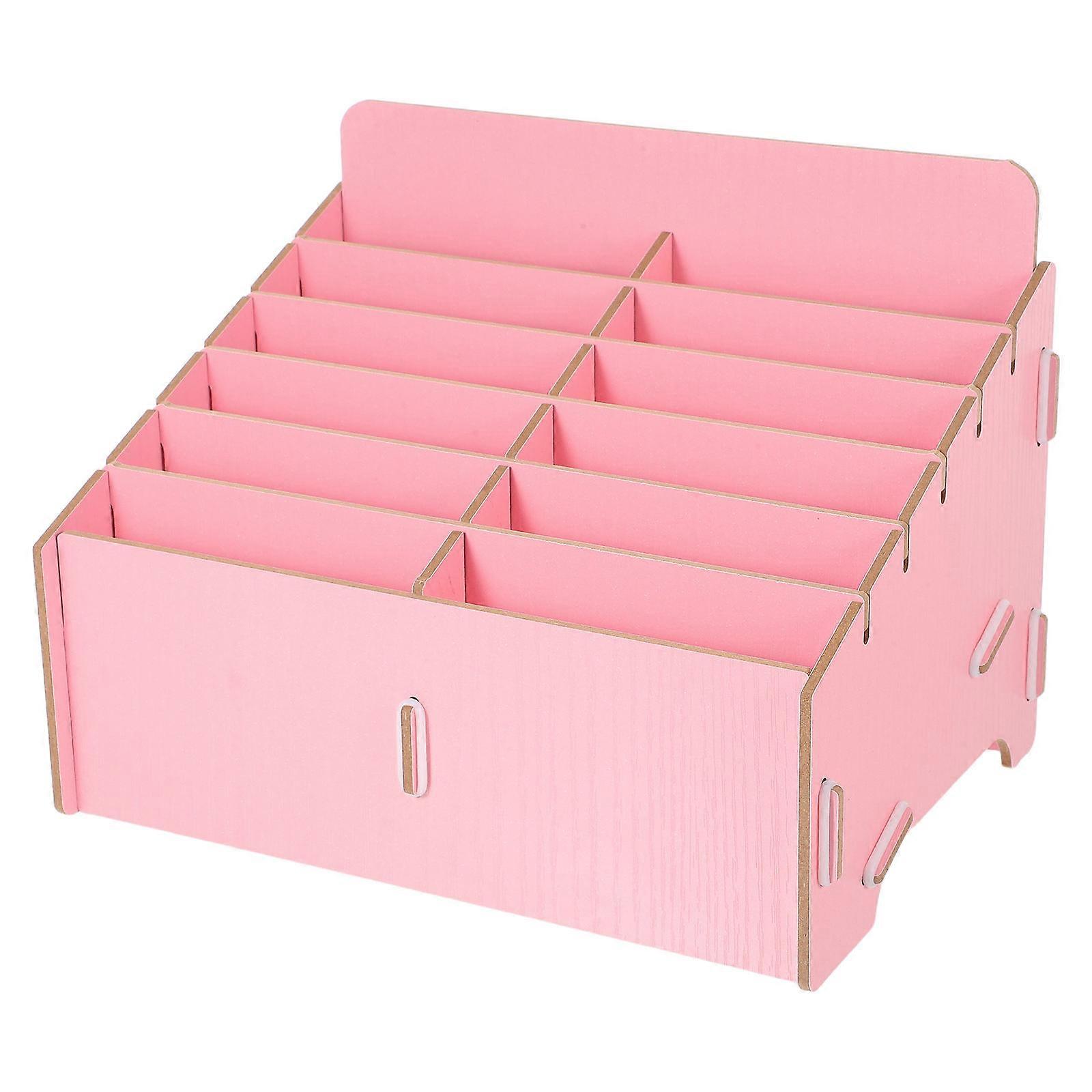 Wooden Cell Phone Holder Box for Desktop Storage 2Pcs with Multiple Compartments