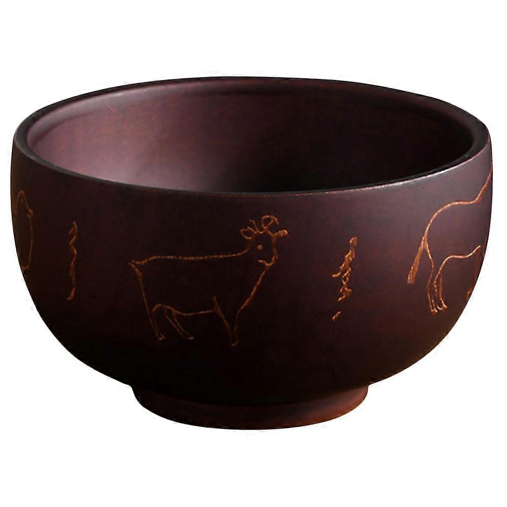 Decorative Wood Bowl for Household Use with 3Pcs Carving Pattern