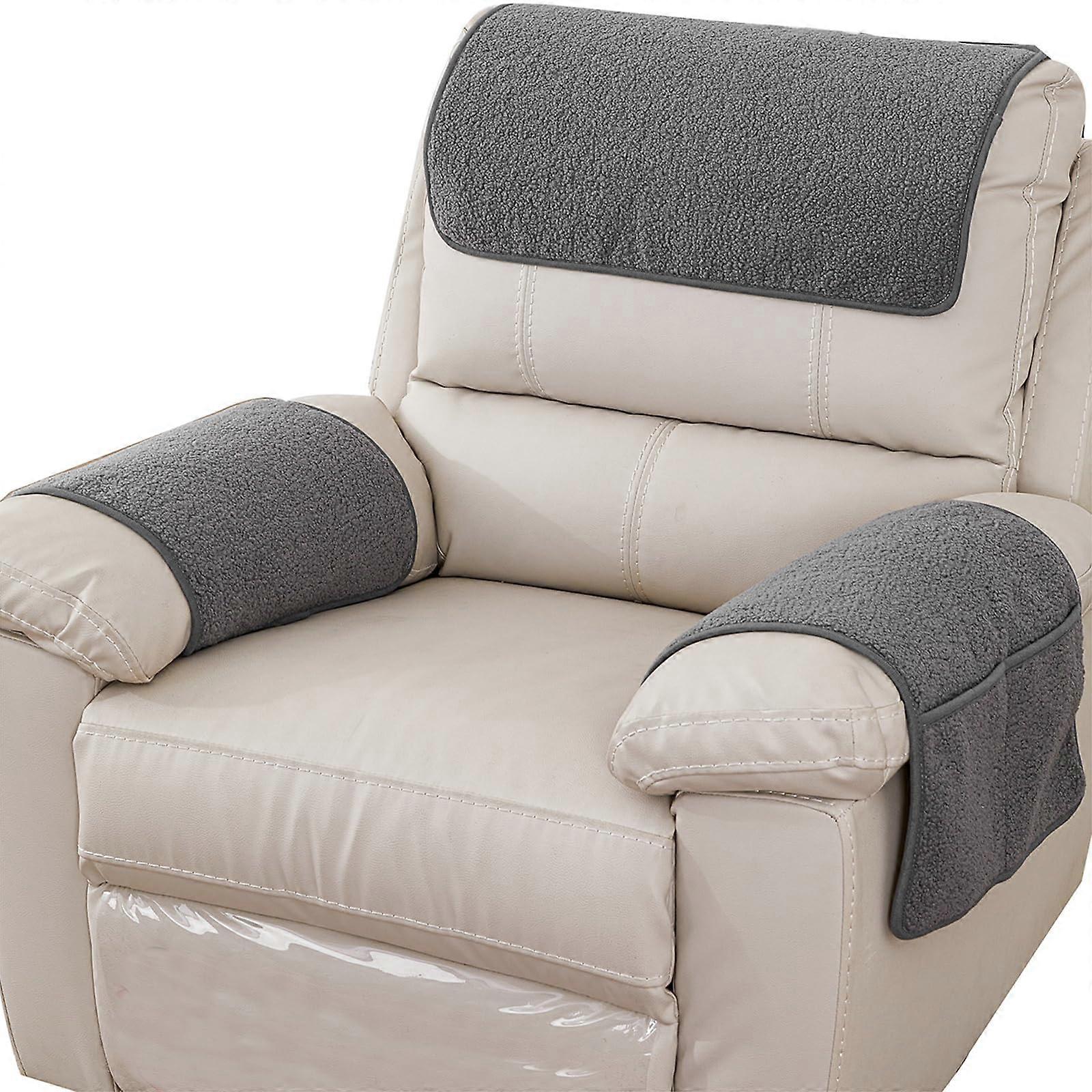 Armrest Cover Recliner Chair Protector With Side Storage Pocket Stretch Armchair Cover Light Gray 1 Seater 3Pcs