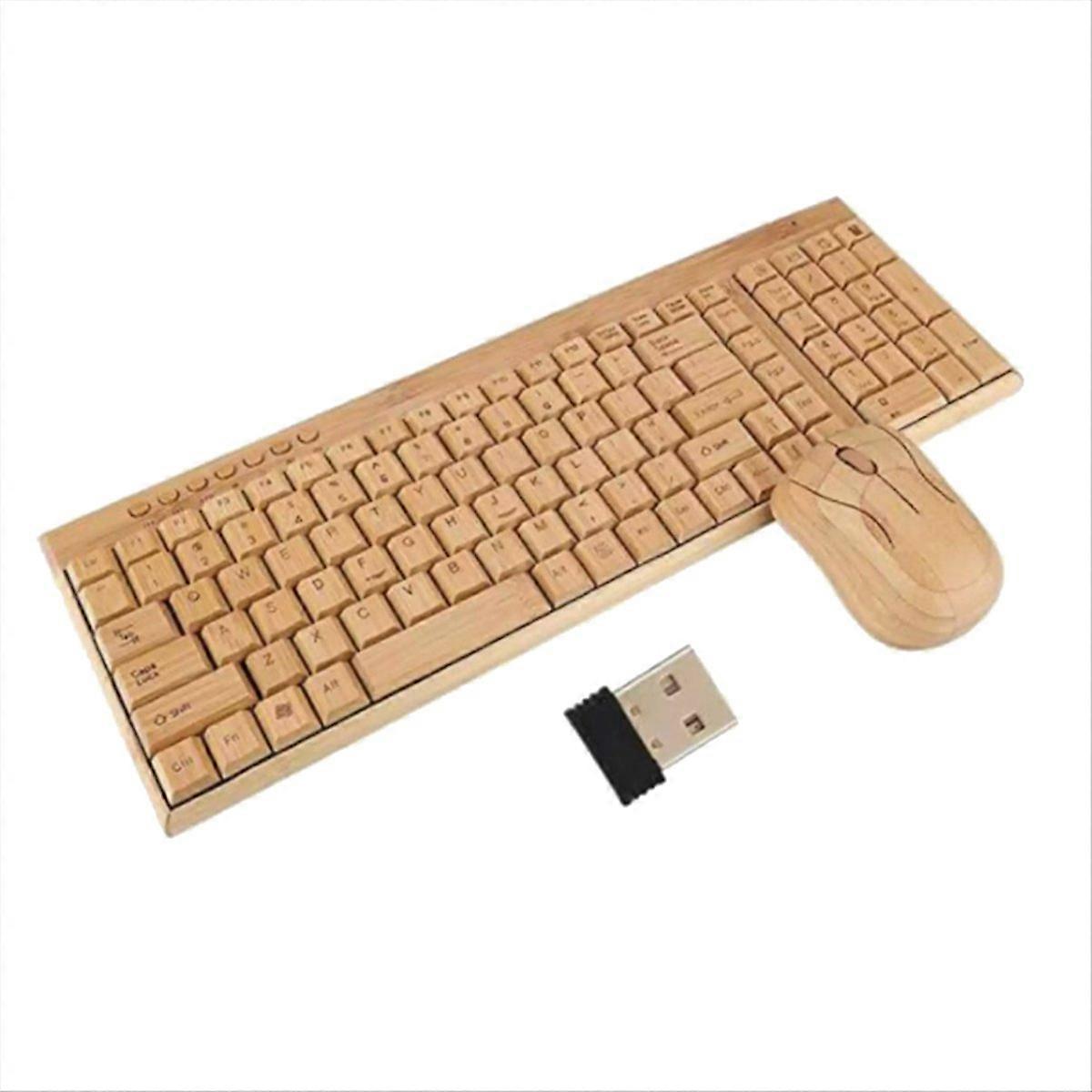 2.4GHz Wireless Keyboard Mouse Plug and Play Bamboo Wood Computer Keyboard 1200DPI Mouse for Office 
