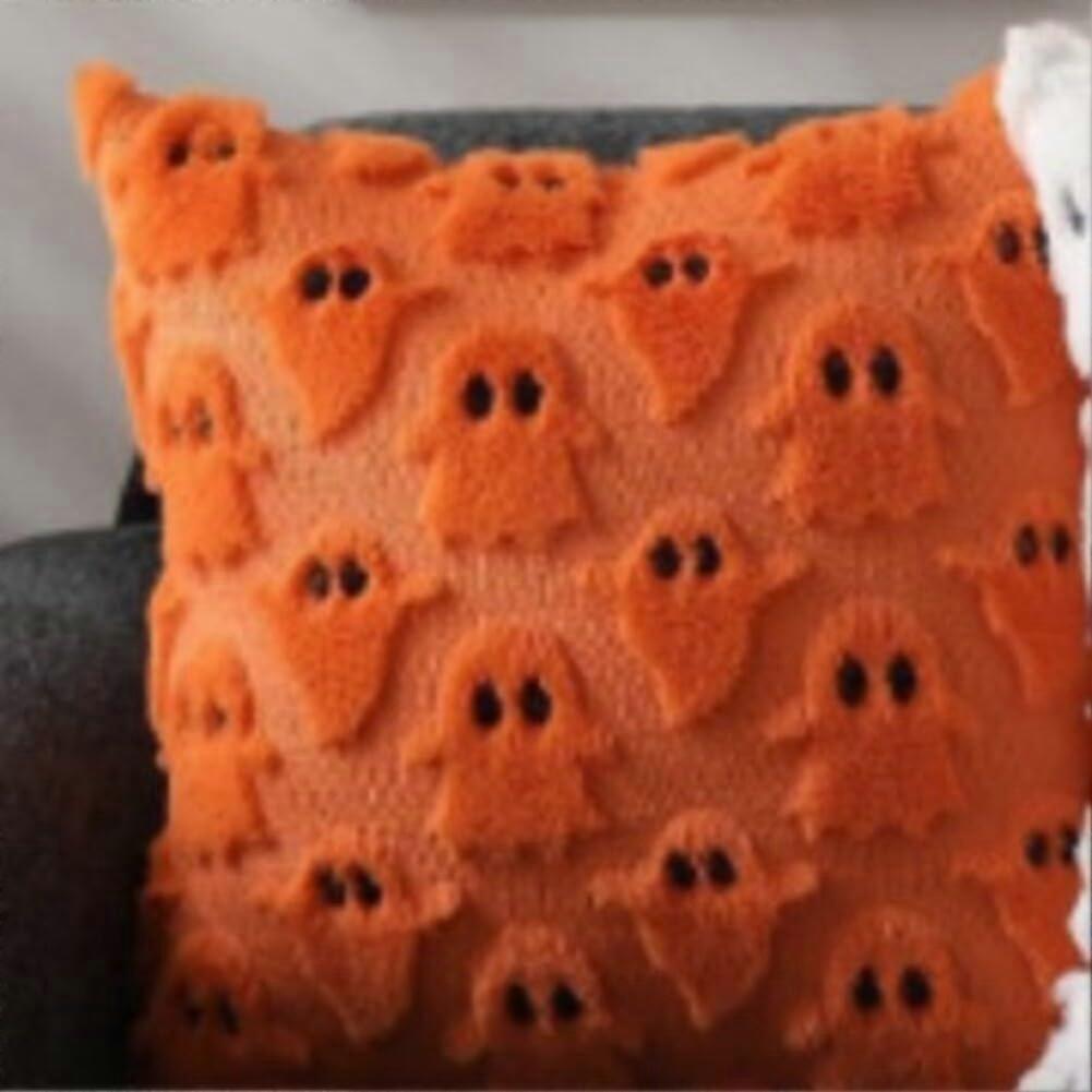 Halloween Decorative Pillow Covers Set Of 2 With Zipper Closure Plush Polyester 40x40 Inches Orange