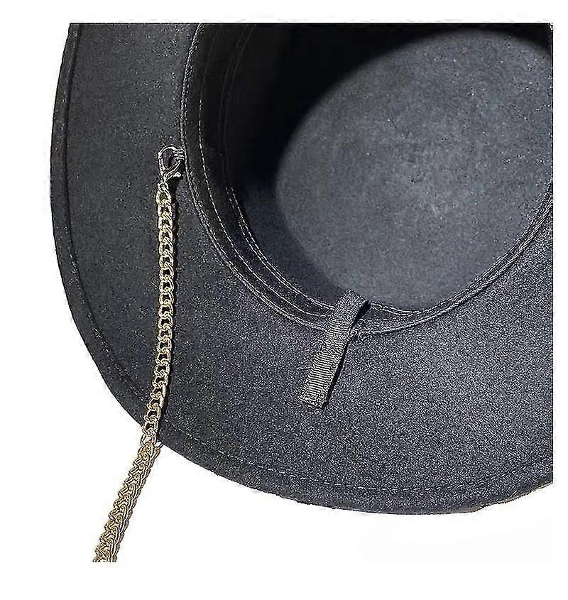 1PC Black Flat Top Wide Brim Fleece Hat