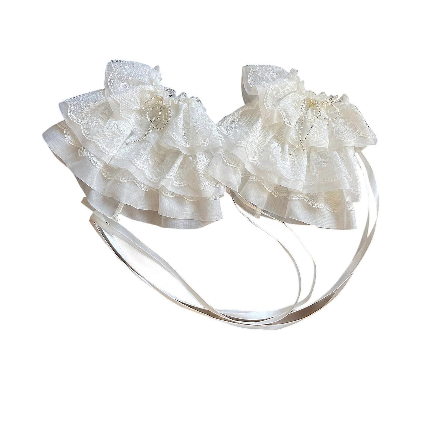 Stylish Adjustable Sleeve Accessories With Detailed Lace Patterns Suitable For Various Outfit Styles  White