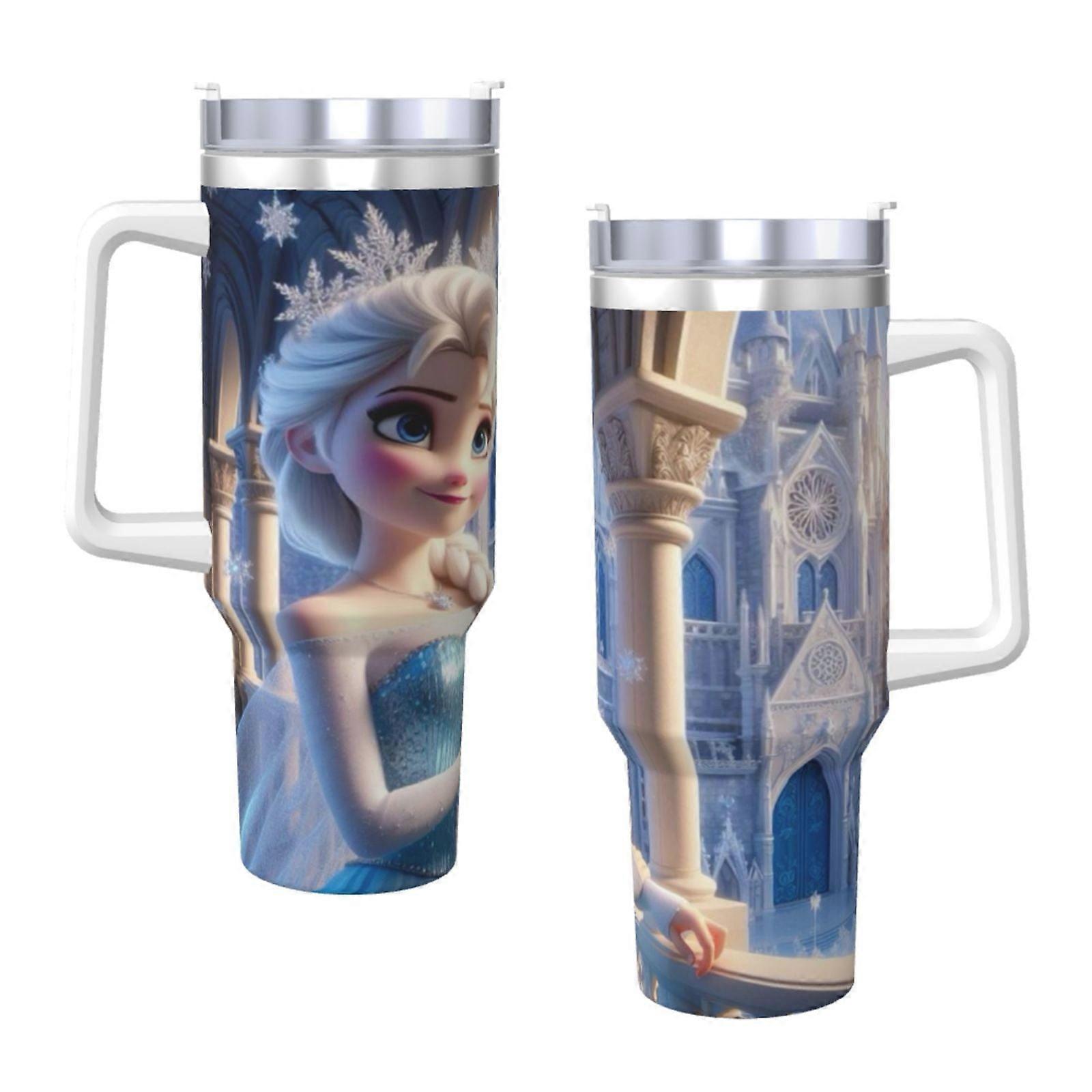 Frozen 40 Oz Tumbler With Handle And Straw Leakproof Insulated Tumbler With Lid And Straw Made Of Stainless Steel Cup Holder Friendly Base