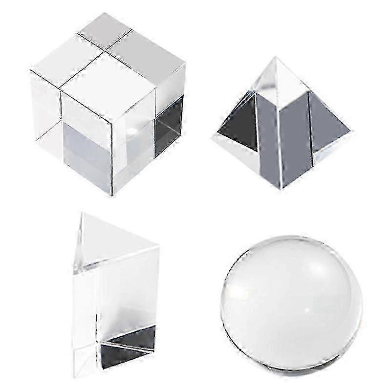 4 Pack K9 Optical Crystal Photography Prism Set, Include Crystal Ball,Cube,Triangular Prism,Pyramid,Teaching Accessory 2025