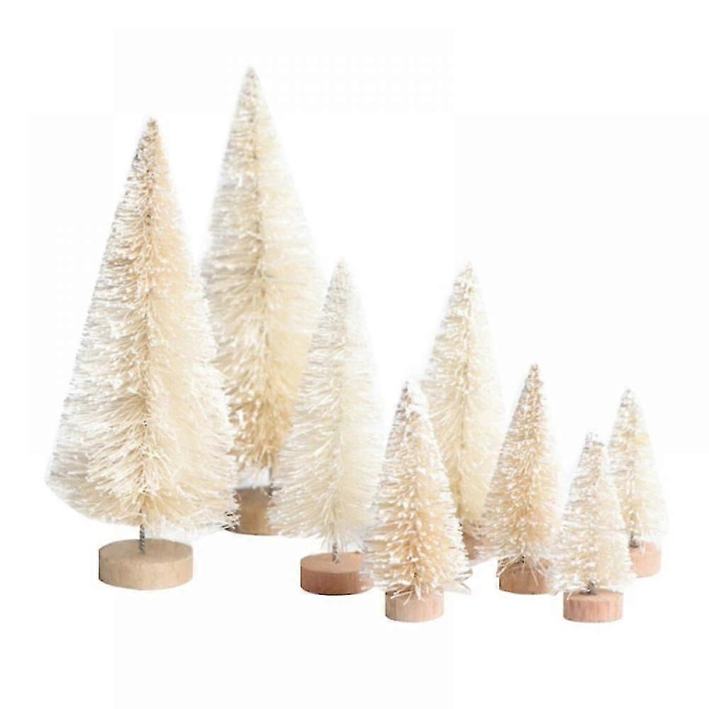 8pcs/set Small Christmas Tree,Mini Christmas Tree, Mini Pine Tree, Bottle Brush Fake Trees with Wooden Base for Tabletop Decorative
