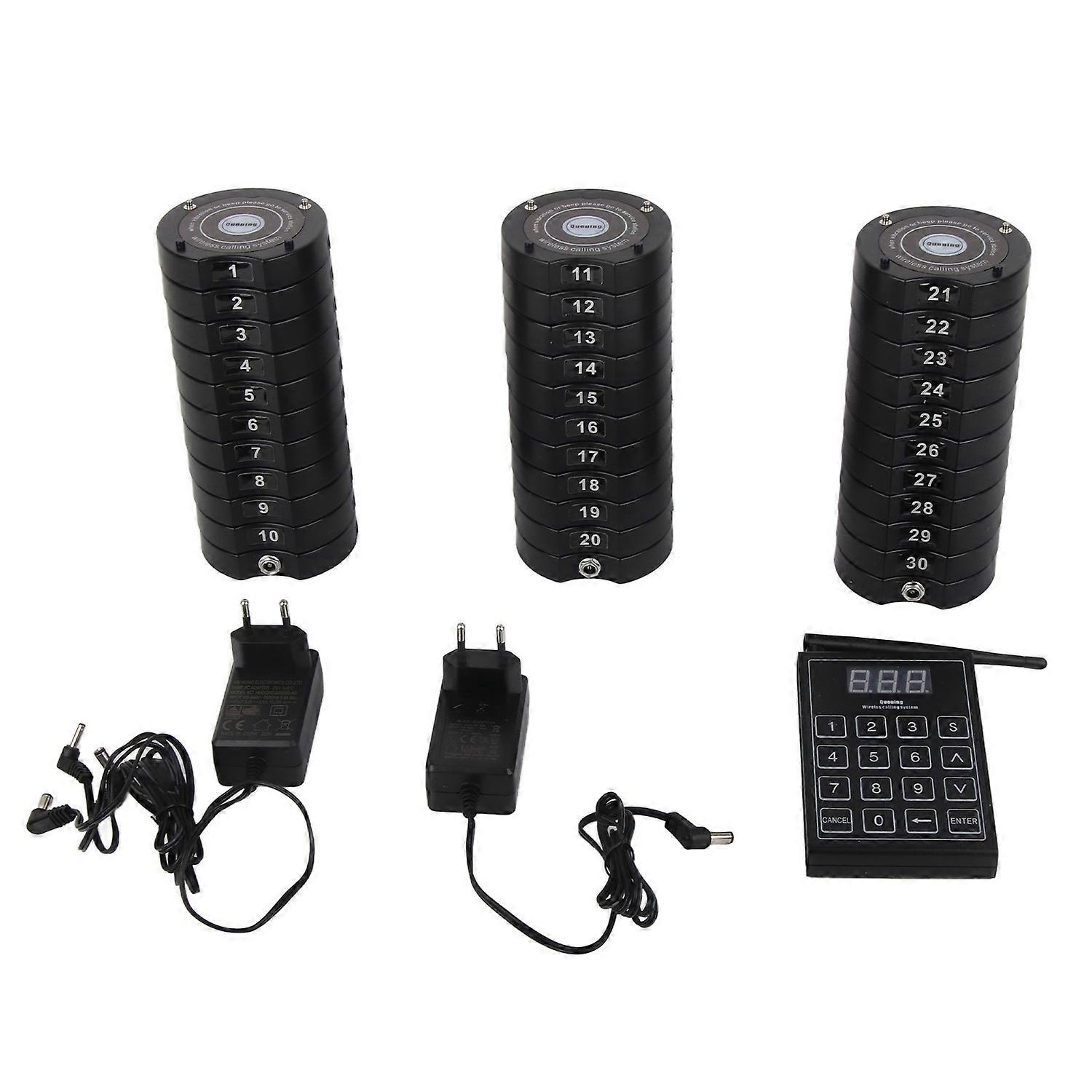 Restaurant Wireless Calling System Queuing Buzzer with 30pcs Coaster Pagers and A Keypad 100‑240V