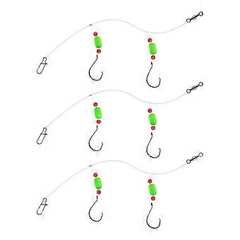 Confezione da 3 terminali da pesca pronti per l'acqua salata, nylon anticorrosione ad alta resistenza con ami di diverse dimensioni, galleggiante giallo-verde