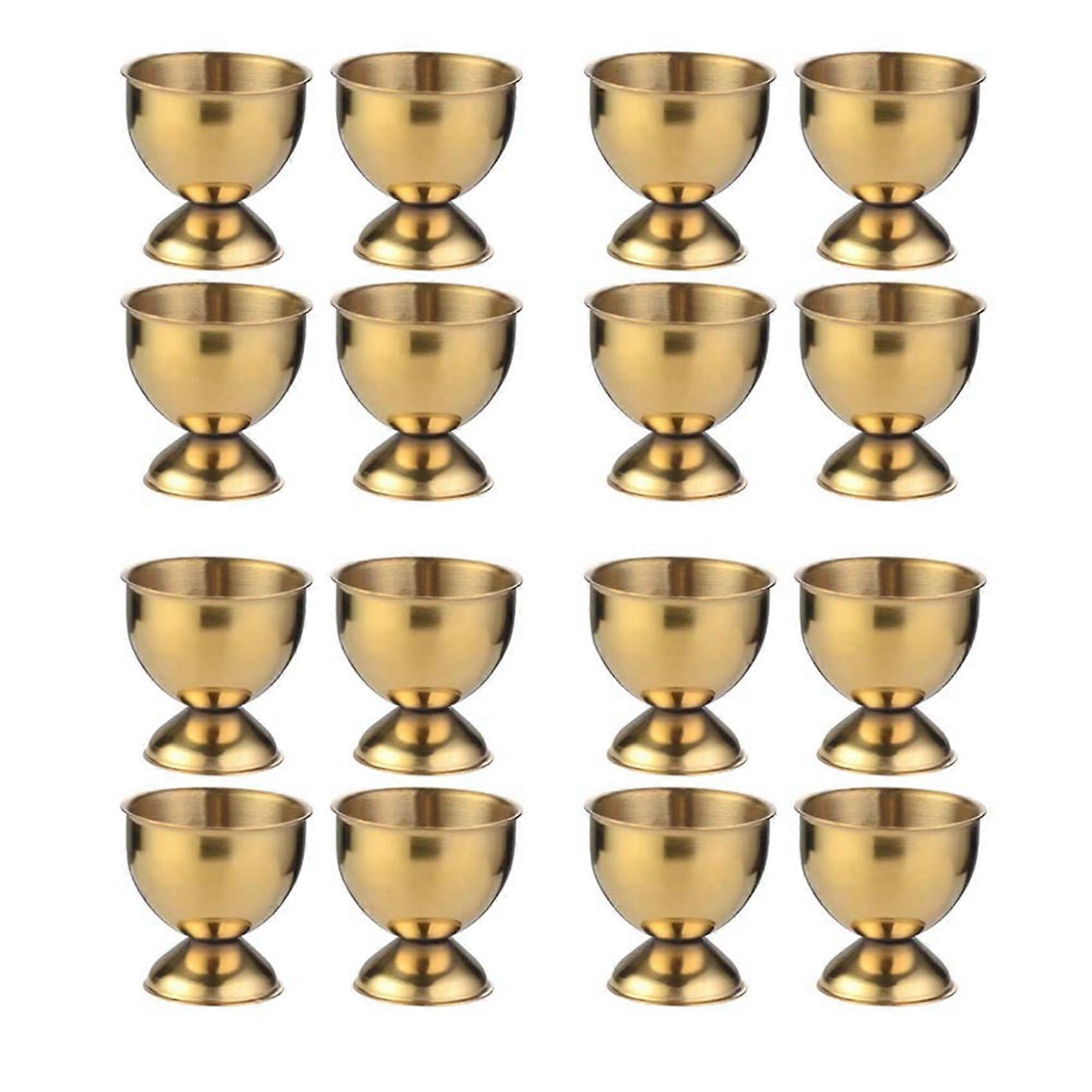 Egg Cups Set of 16 Stainless Steel Holders for Soft and Hard Boiled Eggs with Tray, Gold