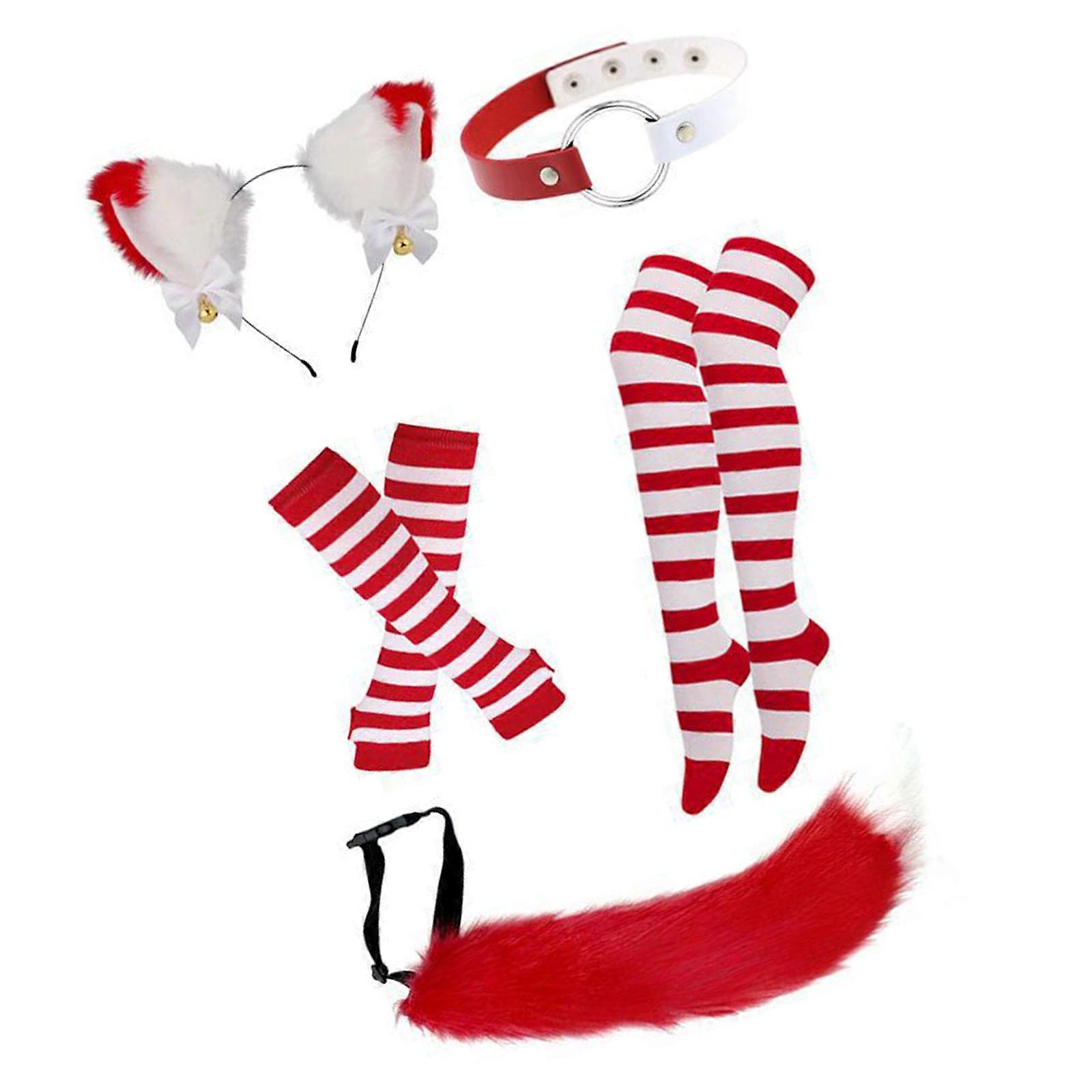 Finish Leopardine Acting Set Soft Puss Hearing Flexible Tail Gloves With Mattresses And Comfortable Leggings  Red