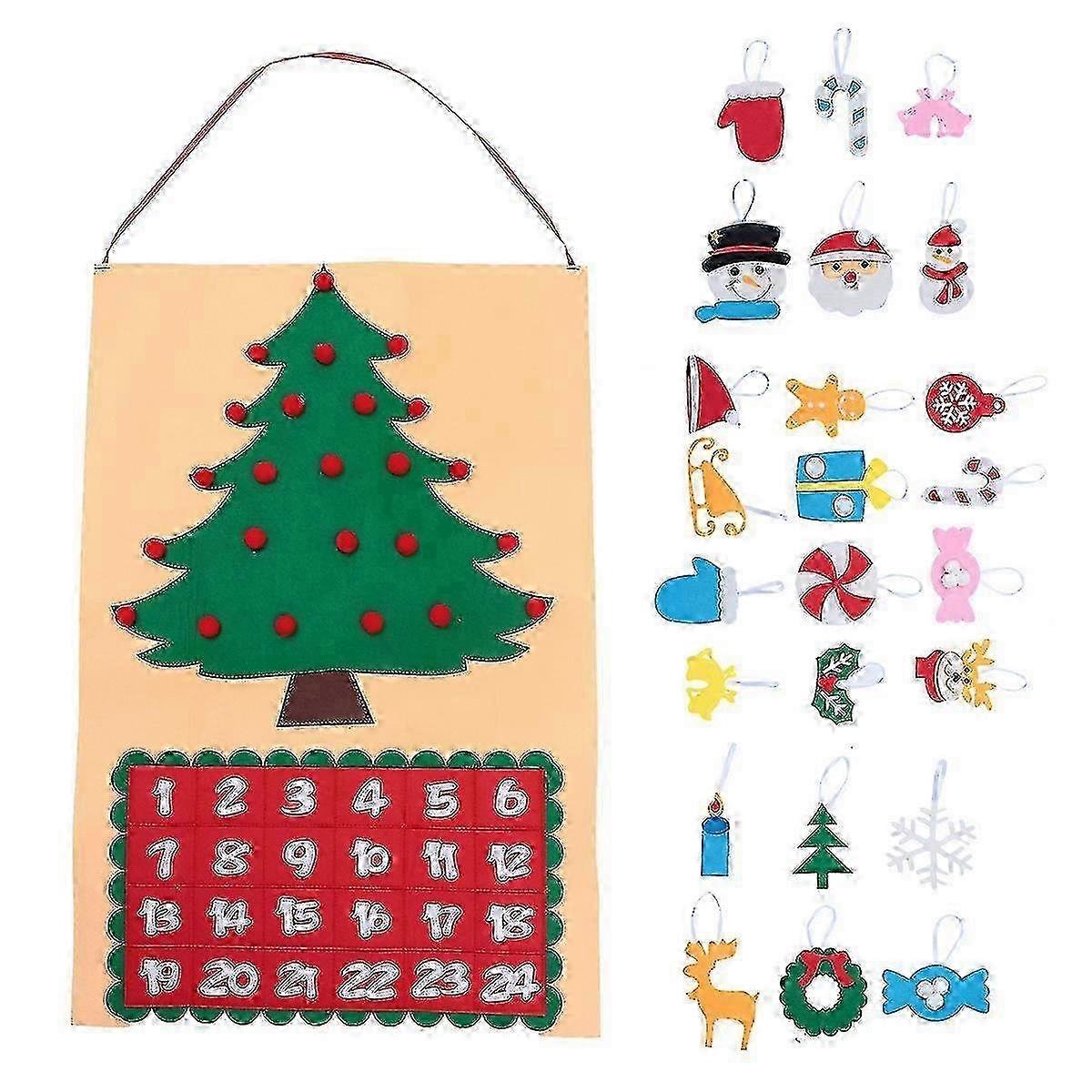 1 Set Christmas Tree Advent Calendar Felt Countdown Calendar Hanging Ornament