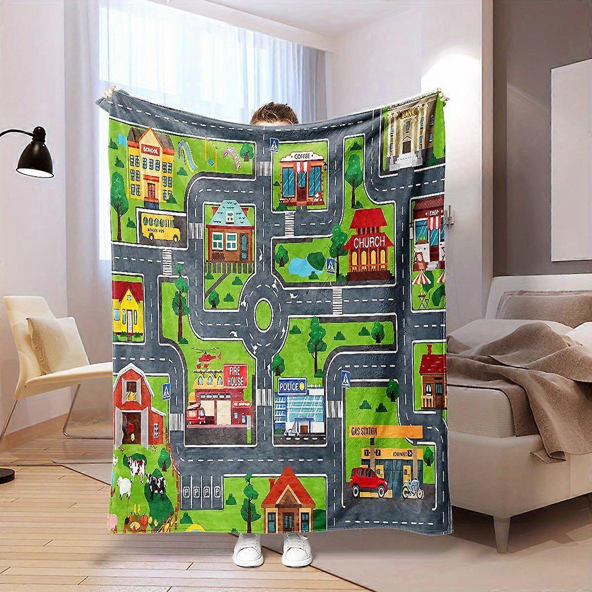 Playful Charm | Vibrant Road Map Design Throw Blanket - Soft Polyester, Multi-Use for Bedding, Towels, Naptime, Outdoor -poiuy176