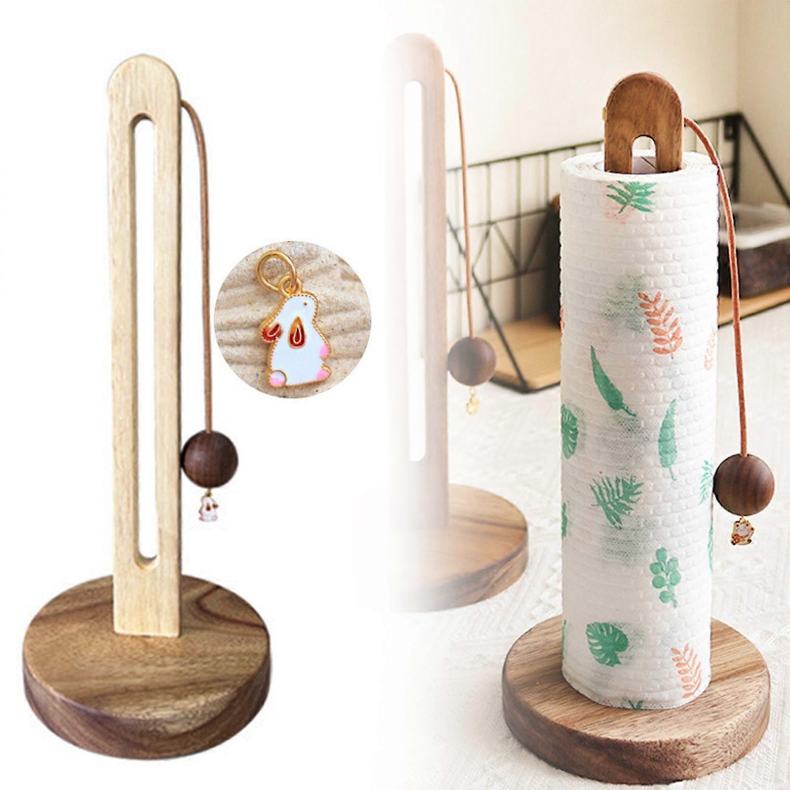 Xubond Solid Wood Paper Towel Rack, Compatible with Kitchen Perforation Roll Storage, Red Plastic Wrap Organizer, Lazy Cloth Holder, Vertical