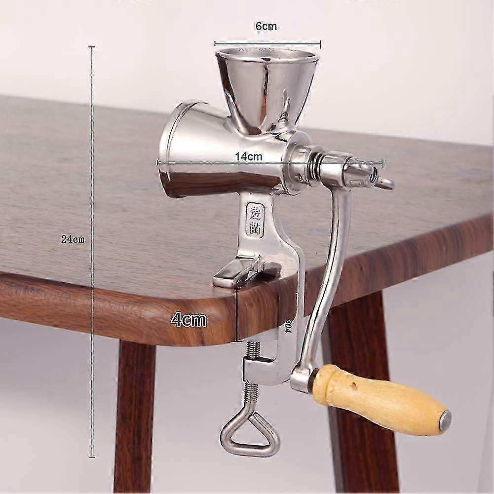 Wooden handle grain grinder for home use, manual corn and coffee grinder with table clip design