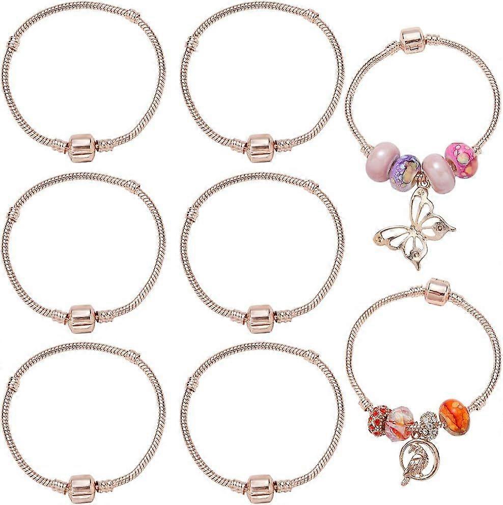 1 Box 6Pcs Rose Gold Charm Bracelets Chains Metal Bangle Making Bulk European Brass Bendable Extender Adjustable String Large Hole Beads Chains for Je