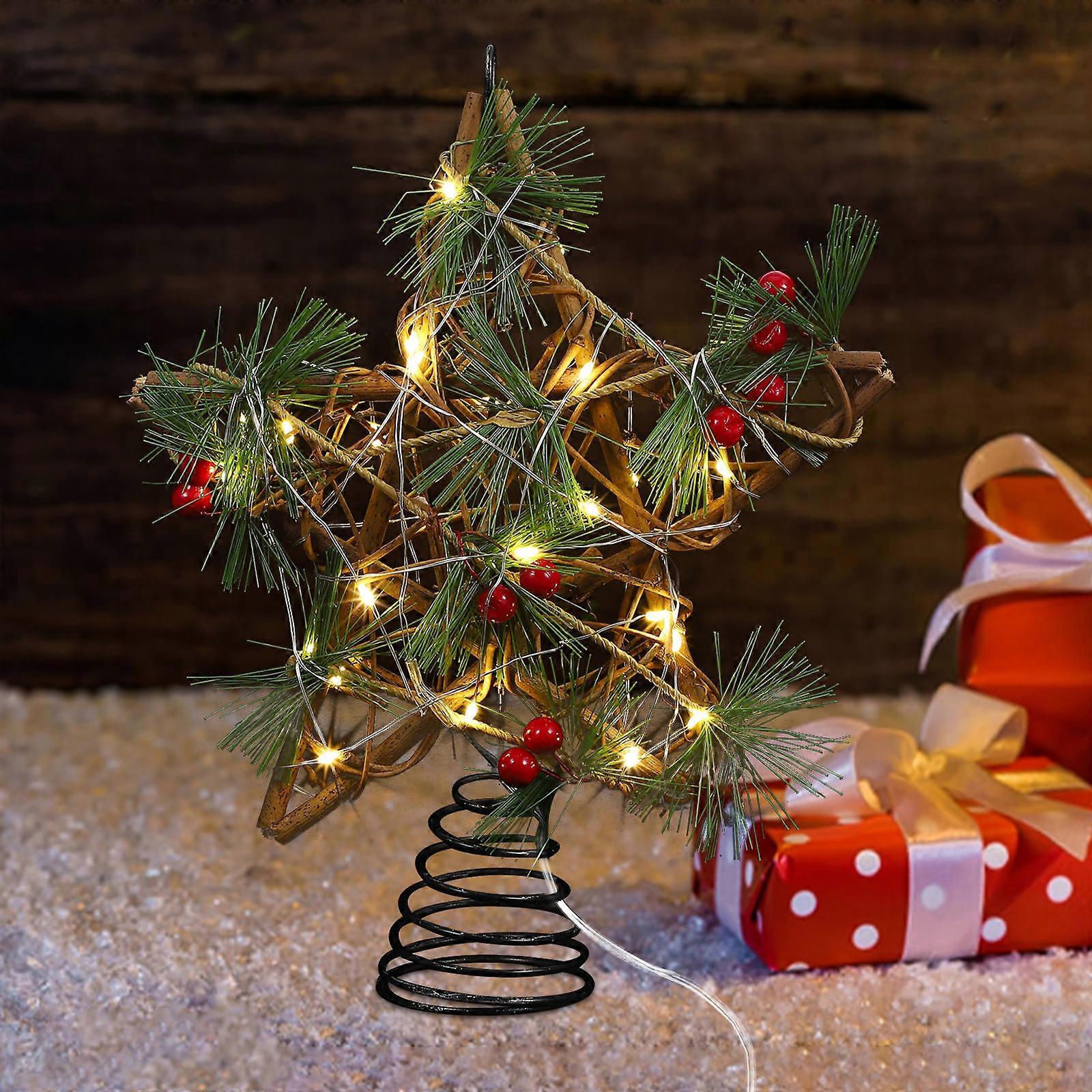 Christmas Tree Star Topper with LED Lights Made of Wood for