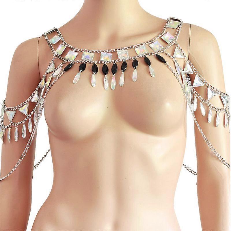 Classic Acrylic Beaded Shoulder Chain Necklace Bikini Women Layered Body Chain Cosplay Wear
