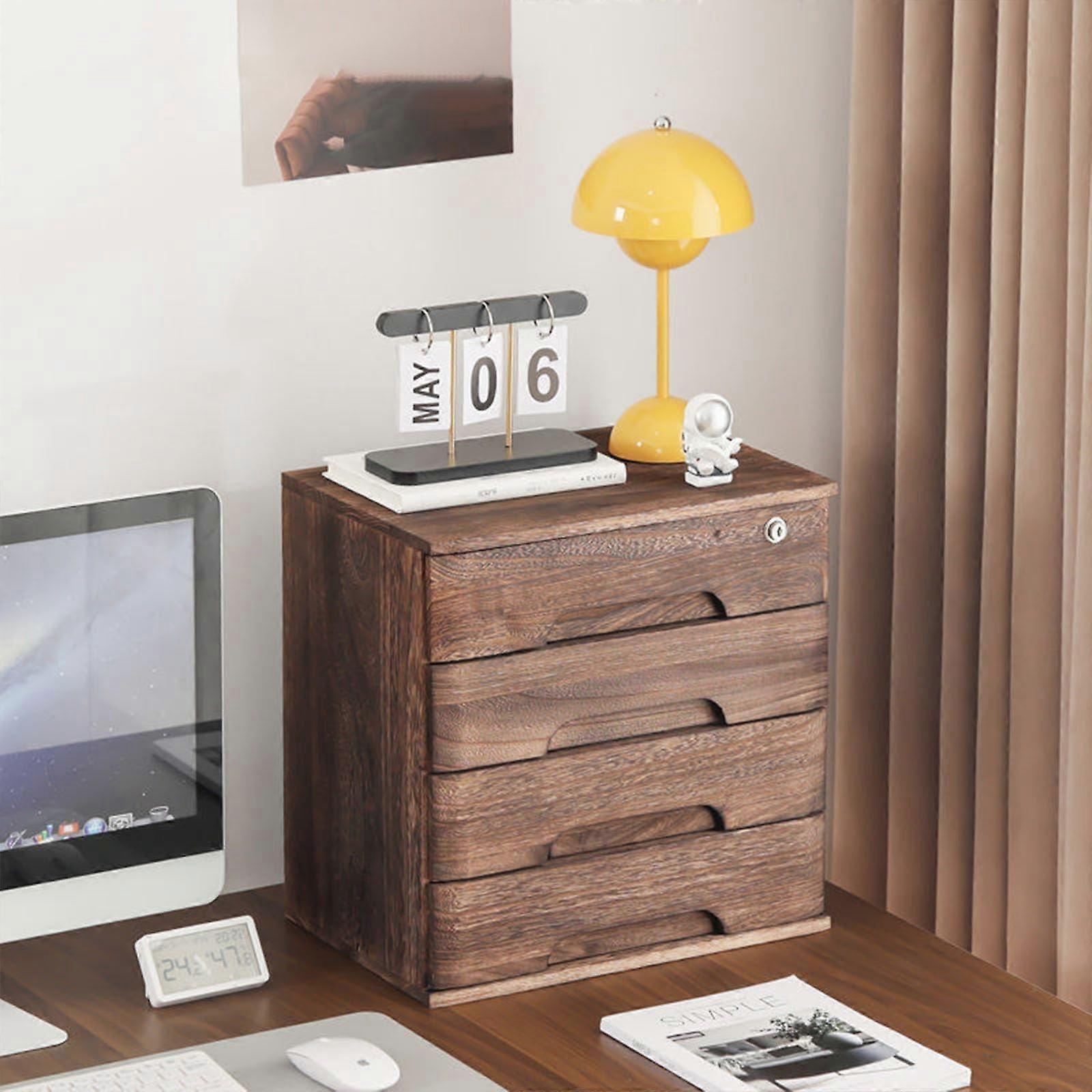 Lockable Wooden Desktop File Cabinet with 4 Drawers for Home Office Organization