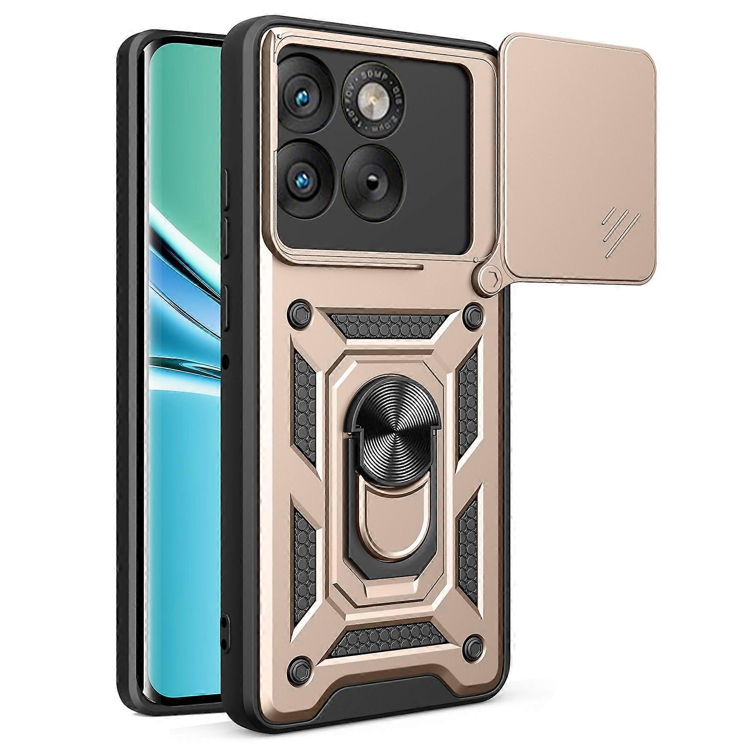 Capa para Motorola Edge 70 5G com tampa deslizante para câmera, em PC + TPU com suporte - Dourada