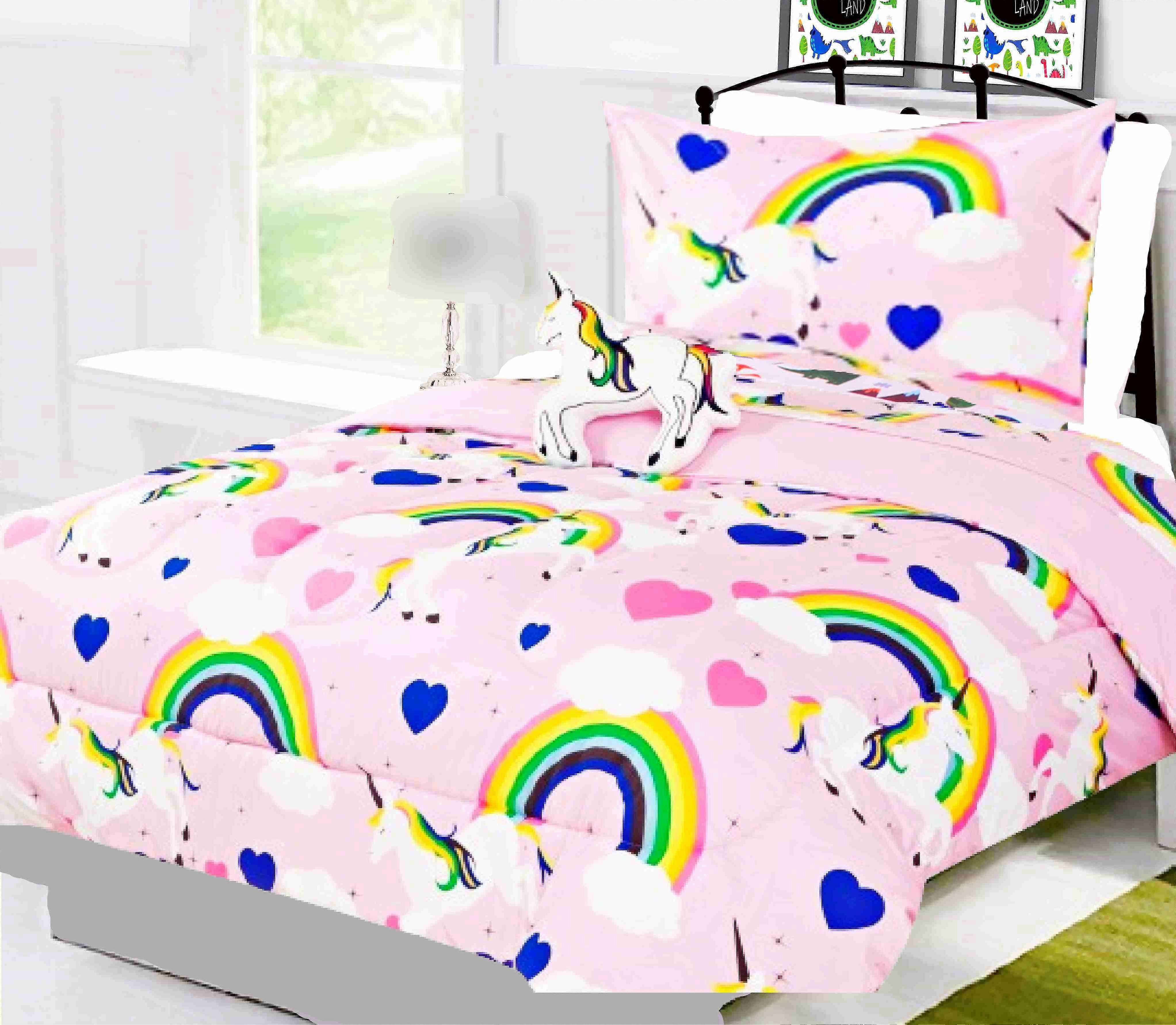 6 piece Twin unicorn light bed in bag comforter and sheet set for Kids and Teens