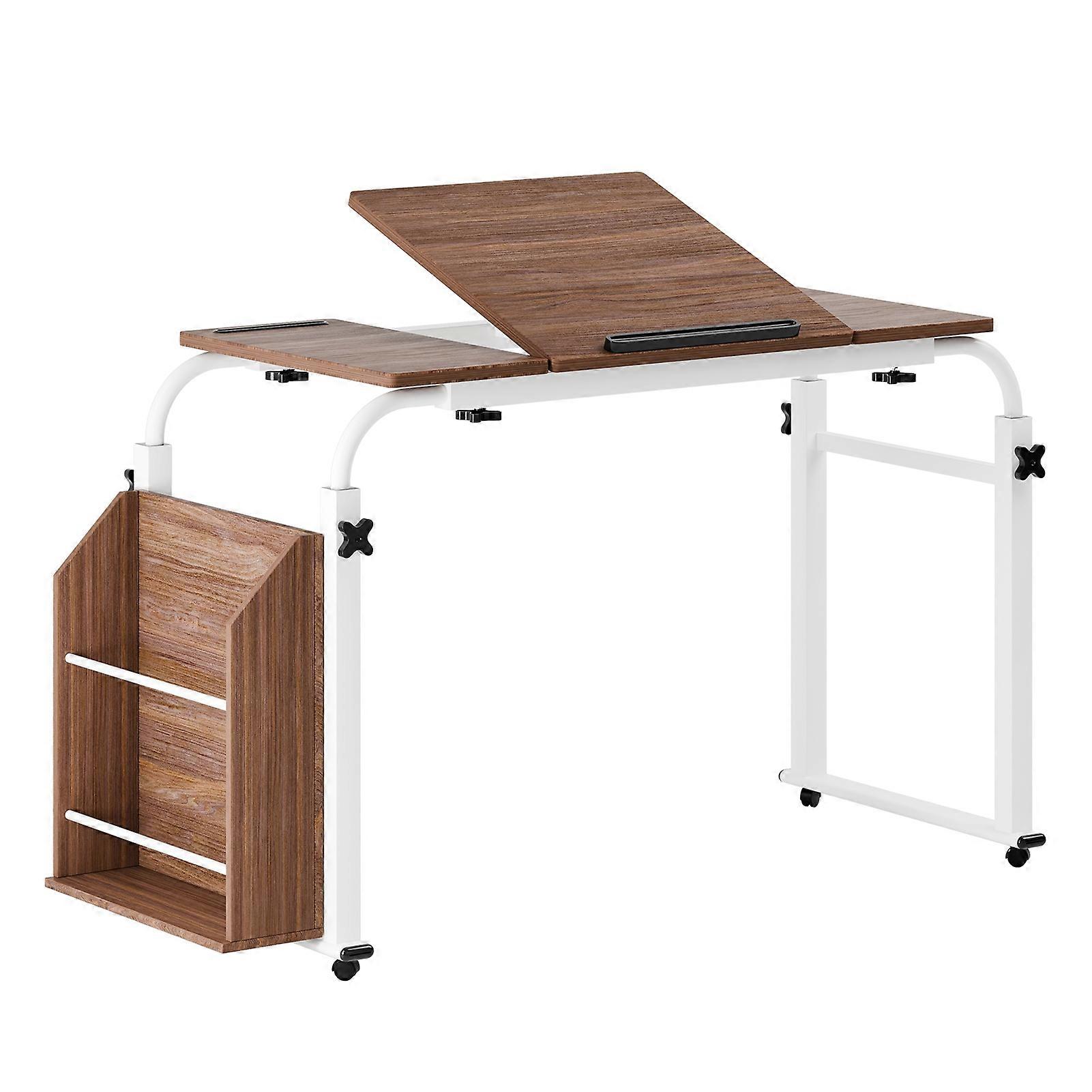 Adjustable Over Bed Table with 360 Wheels for Sofa and Bed Use