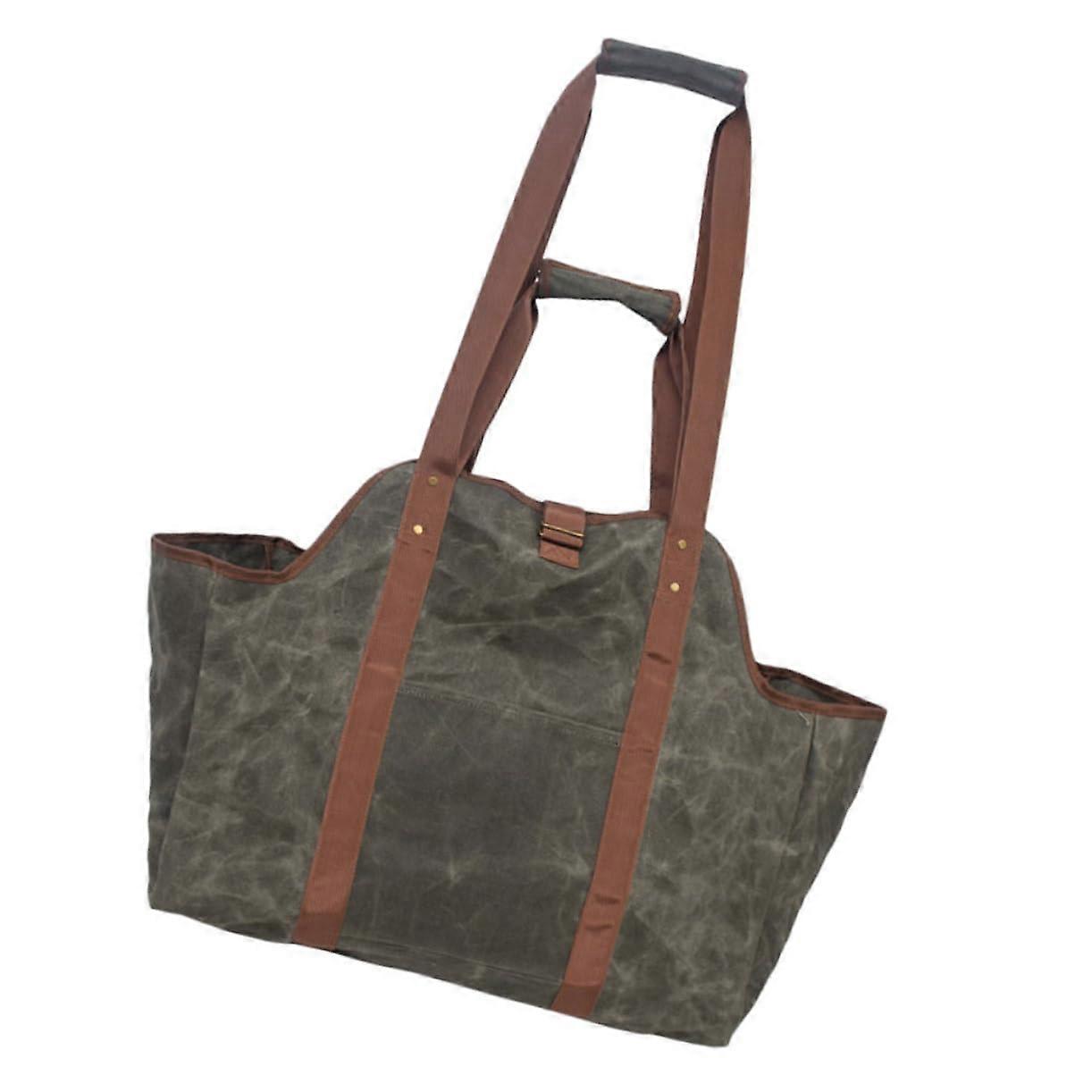 Firewood Carrier Bag Waxed Canvas Large Capacity Water Resistant Tote for Fireplace and Stove