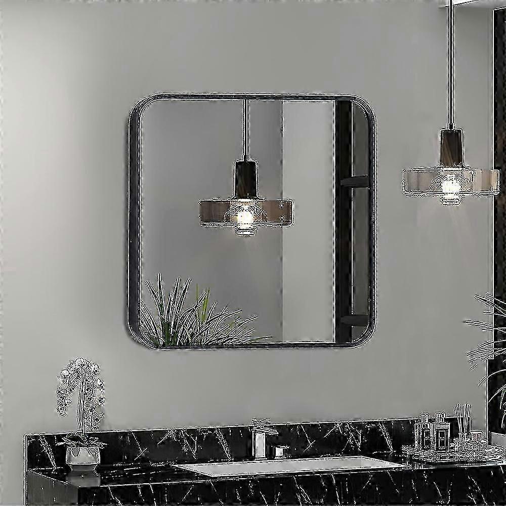 60cm Black Square Wall Mirror with Aluminum Frame