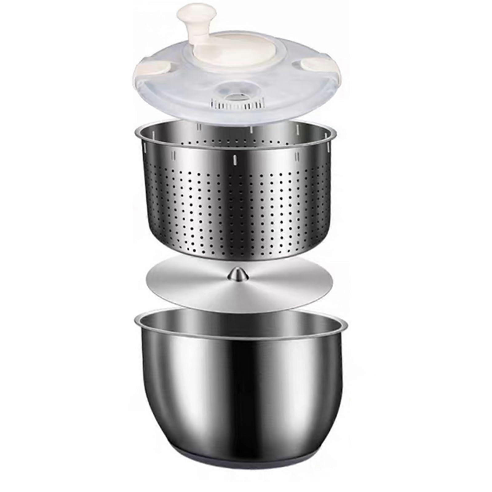 Large Stainless Steel Salad Spinner 6L with Drainage System and NonSlip Base for Vegetables and Fruits