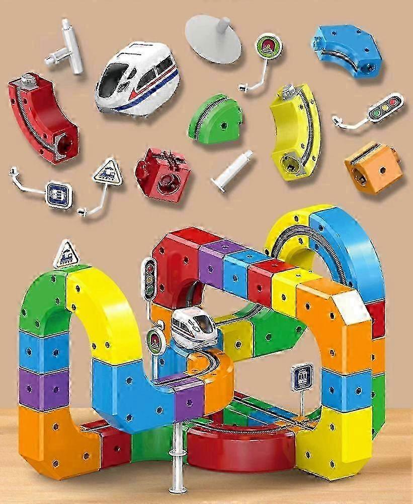 קוביית מסלול קסם של Hot Toys וסט רכבת חשמלי חדש של Klick Rail, מסלול מרוצים גמיש 123 חלקים, צעצוע למידה תלת-ממדי STEM לילדים המאתגר כוח משיכה