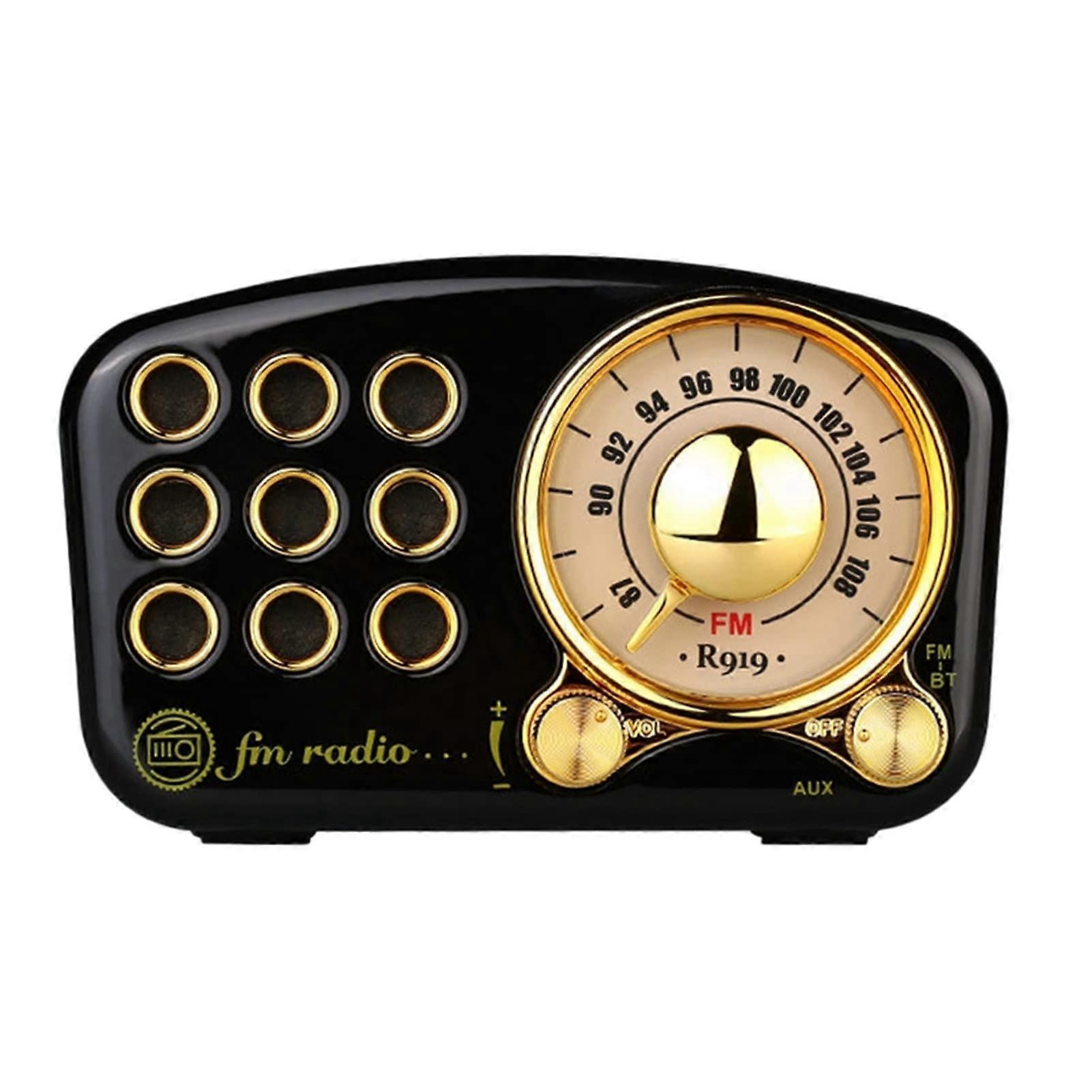 Retro Radio Bluetooth Speaker with FM Radio, Vintage Design, TF Card Playback, Classic Black